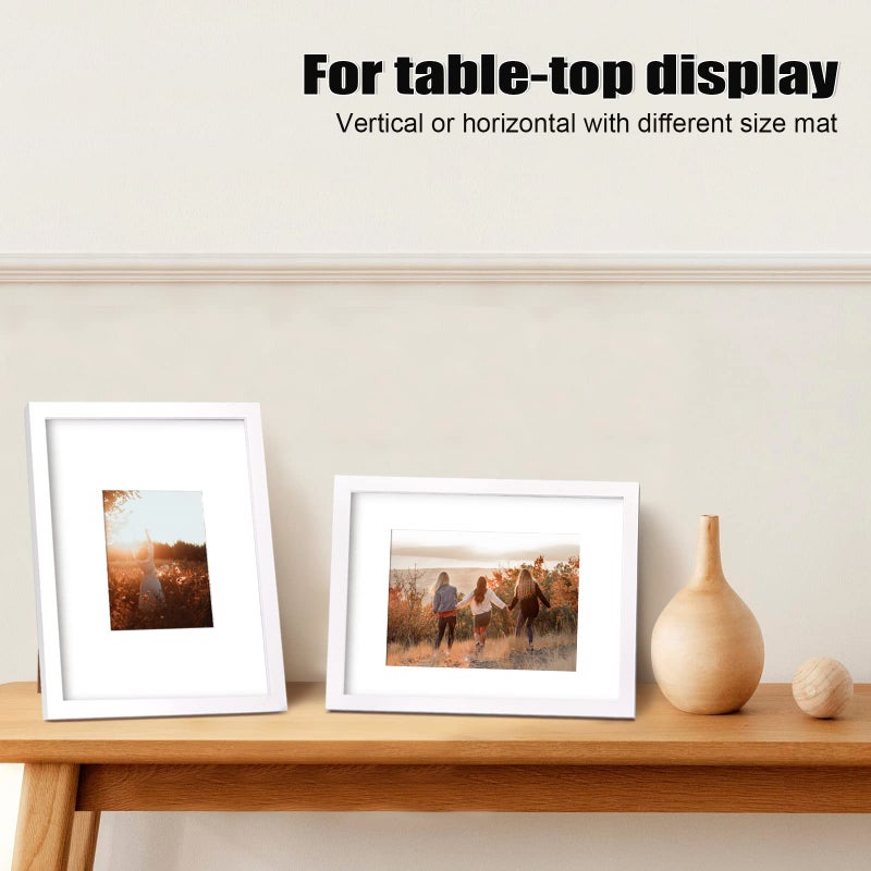 KINLINK 11x14 Picture Frame White, Solid Wood Frames with Acrylic Plexiglass for Pictures 5x7/8x10 with Mat or 11x14 without Mat, Tabletop and Wall Display, Set of 4 - Image 4